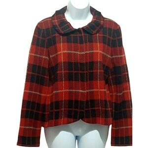 Chadwicks Cardigan Sweater Womens L Red Plaid Snap Front Collared Long Sleeve
